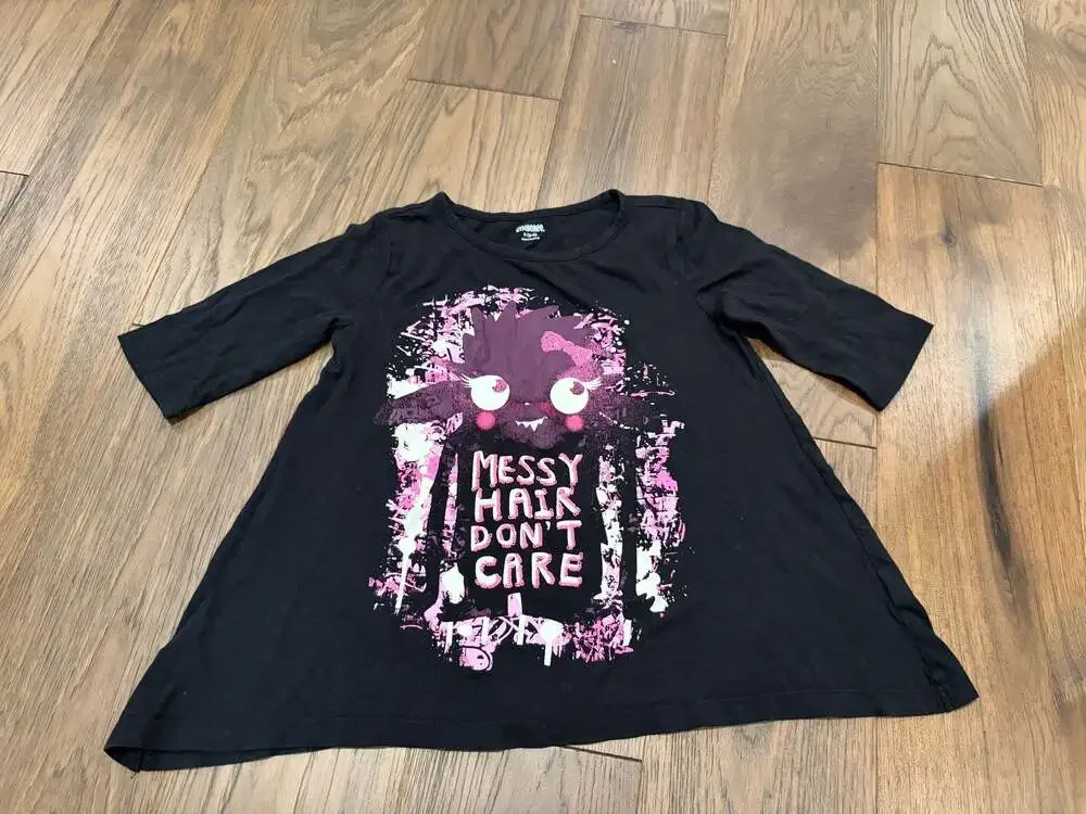 Gymboree Girls Black Long Sleeve T-Shirt Messy Hair Don't Care Monster Graphic S